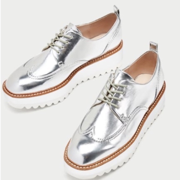 Zara Silver Track Sole Wingtip Platform 